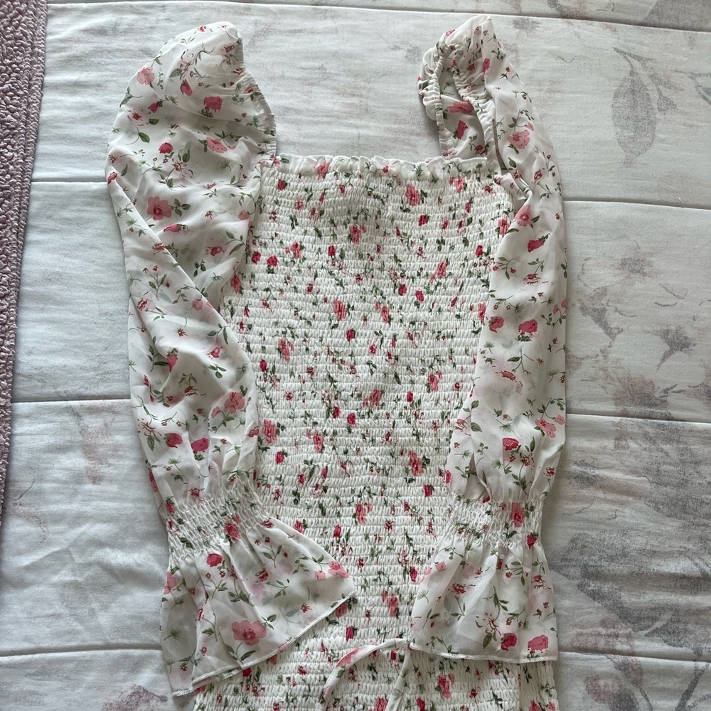 Princess Polly Floral Smocked Bell Sleeve Bodycon Mini Dress